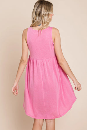 Plus Size Solid French Terry Babydoll Knee Dress-Pink