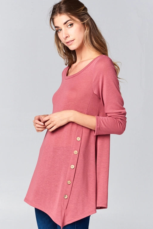 Solid Hacci Side Button Tunic-Mauve