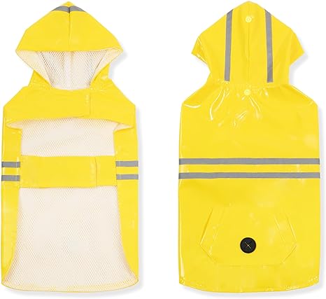 Love's cabin Dog Raincoat with Hoodie，Waterproof Dog Rain Jacket, Lightweight Dog Hooded Slicker Poncho with Reflective Strip (Yellow, Small)