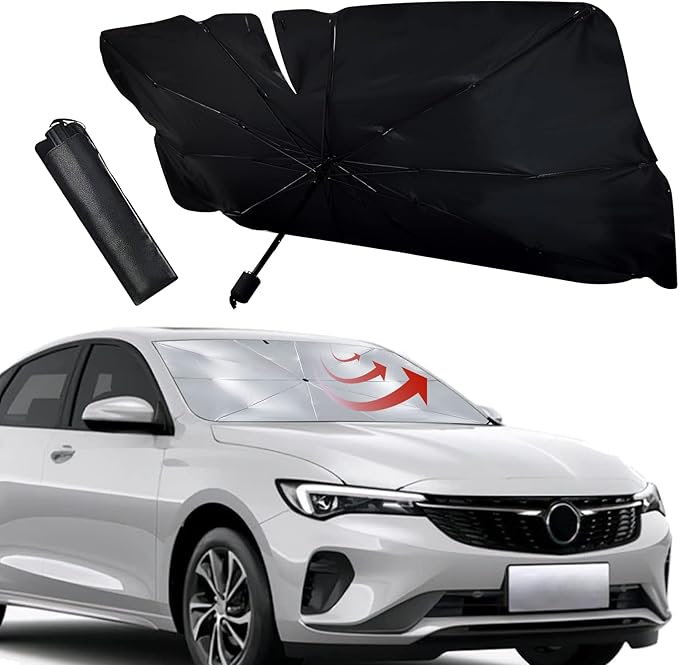 1 PC Car Windshield Sun Shade Umbrella, Foldable Car Umbrella Sun Shade Cover Block UV and Heat, Keeps Vehicle Cool, Opening Design Auto Windshield Cover for Trucks Cars (55 x 31 inches)