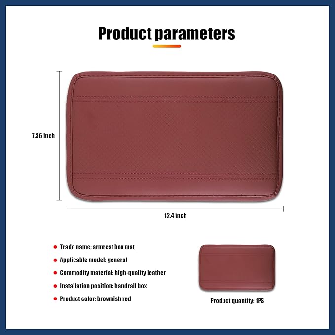 Miytsya 1 PC Car Center Console Armrest Pad, Fiber PU Leather Embossing, Universal Waterproof Soft Leather Armrest Cover, Four Seasons Armrest Box Mat for Most Vehicle, SUV, Truck, Car (Wine Red)