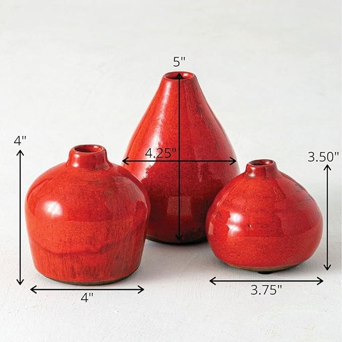 Sullivans Ceramic Vase Set- 3 Small Vases, Rustic Home Décor, Modern Farmhouses; Ideal Shelf Décor, Table Décor, Bookshelf, Mantle, Red