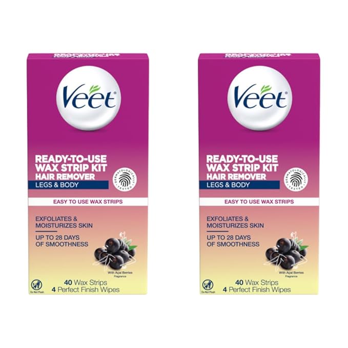 Veet Leg and Body Hair Remover Cold Wax Strips, 40 ct (Pack of 2)