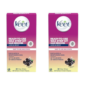 Veet Leg and Body Hair Remover Cold Wax Strips, 40 ct (Pack of 2)