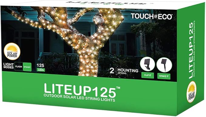 Touch Of Eco Liteup Outdoor 125 LED Solar String Lights Cool White