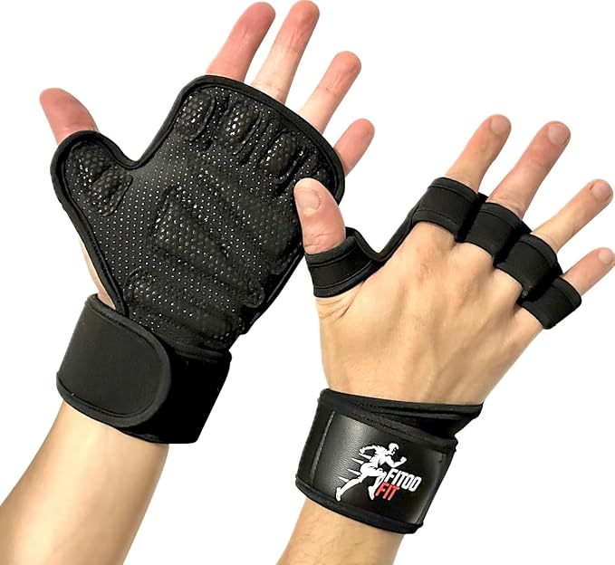 Ventilated Weightlifting Workout Gloves - Silicone Padding Integrated with Wrist Wraps for Men & Women, for Cross Training, Gym Fitness, Pull Ups, Full Palm Protection, Wrist Hand Support