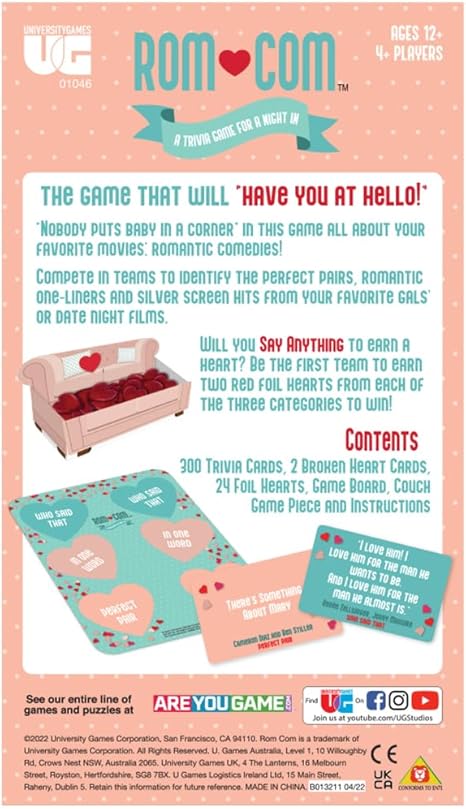 University Games ROM Com Team Trivia Game, Perfect for Date Nights Girls Nights and Party Game Night, for Ages 12 and Up and 4 or More Players