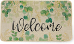 Welcome Spring Decorative Doormat, Green Plant Seasonal Eucalyptus Leaves Home Door Mat Outdoor Rugs for Front Door 17 x 29 Inch