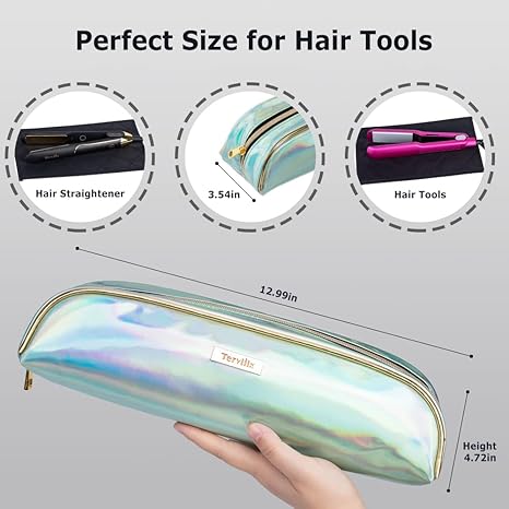 Large Capacity Hair Tools Travel Bag and Heat Resistant Mat for Curling Wand Set, Flat Iron Hair Straightener, Curling Iron, Hair Crimper, Haircare Accessories(PU Bag Sliver)