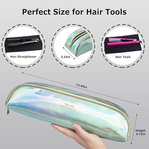 Large Capacity Hair Tools Travel Bag and Heat Resistant Mat for Curling Wand Set, Flat Iron Hair Straightener, Curling Iron, Hair Crimper, Haircare Accessories(PU Bag Sliver)