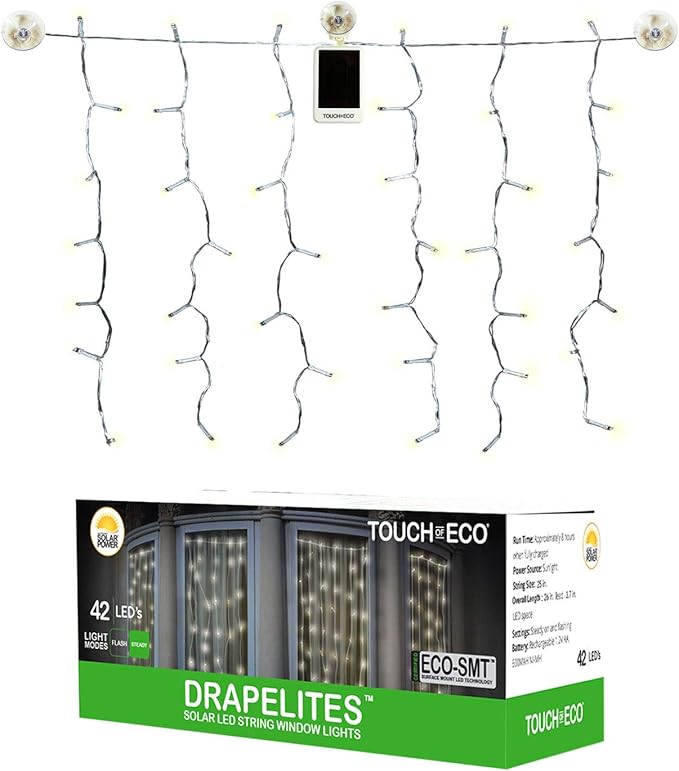 Touch Of Eco Drapelite Solar 42 LED String Curtain Lights Cool White