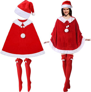 Christmas Costume Set Santa Claus Snowman Deer Costume for Women Antler Ponchos Headpiece Hat Christmas Outfits Socks