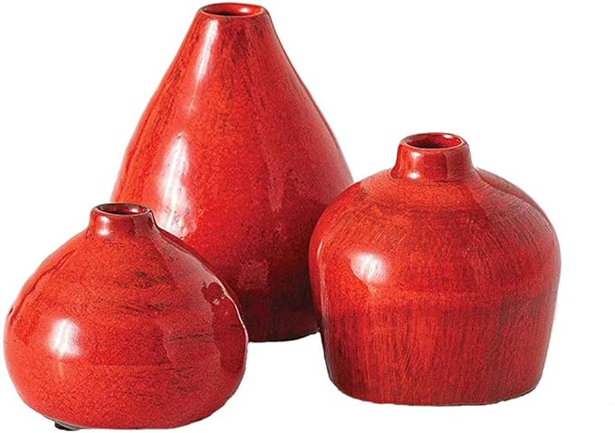 Sullivans Ceramic Vase Set- 3 Small Vases, Rustic Home Décor, Modern Farmhouses; Ideal Shelf Décor, Table Décor, Bookshelf, Mantle, Red