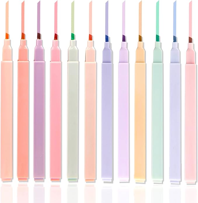 12pcs highlighters aesthetic pastel highlighter set with Soft pen tip bible highlighters and pens no bleed(Multicolor)