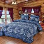 QUILT KING BLANKET WITH 2 PILLOW SHAMS INDIGO blue BLESSING