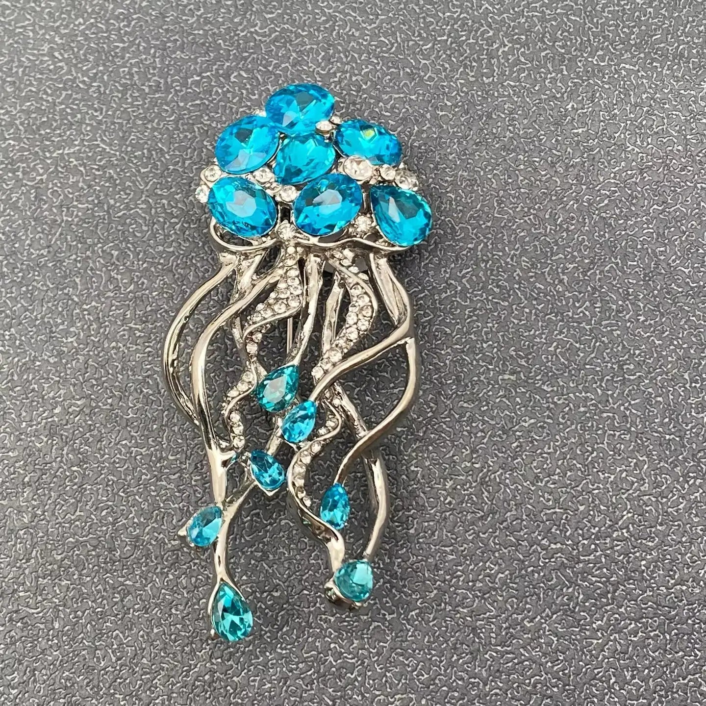 Blue Glass Rhinestone Jellyfish Brooch