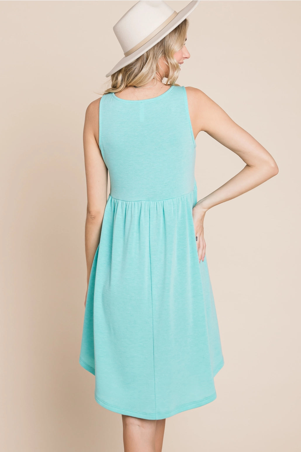 Plus Size Solid French Terry Babydoll Knee Dress-Mint