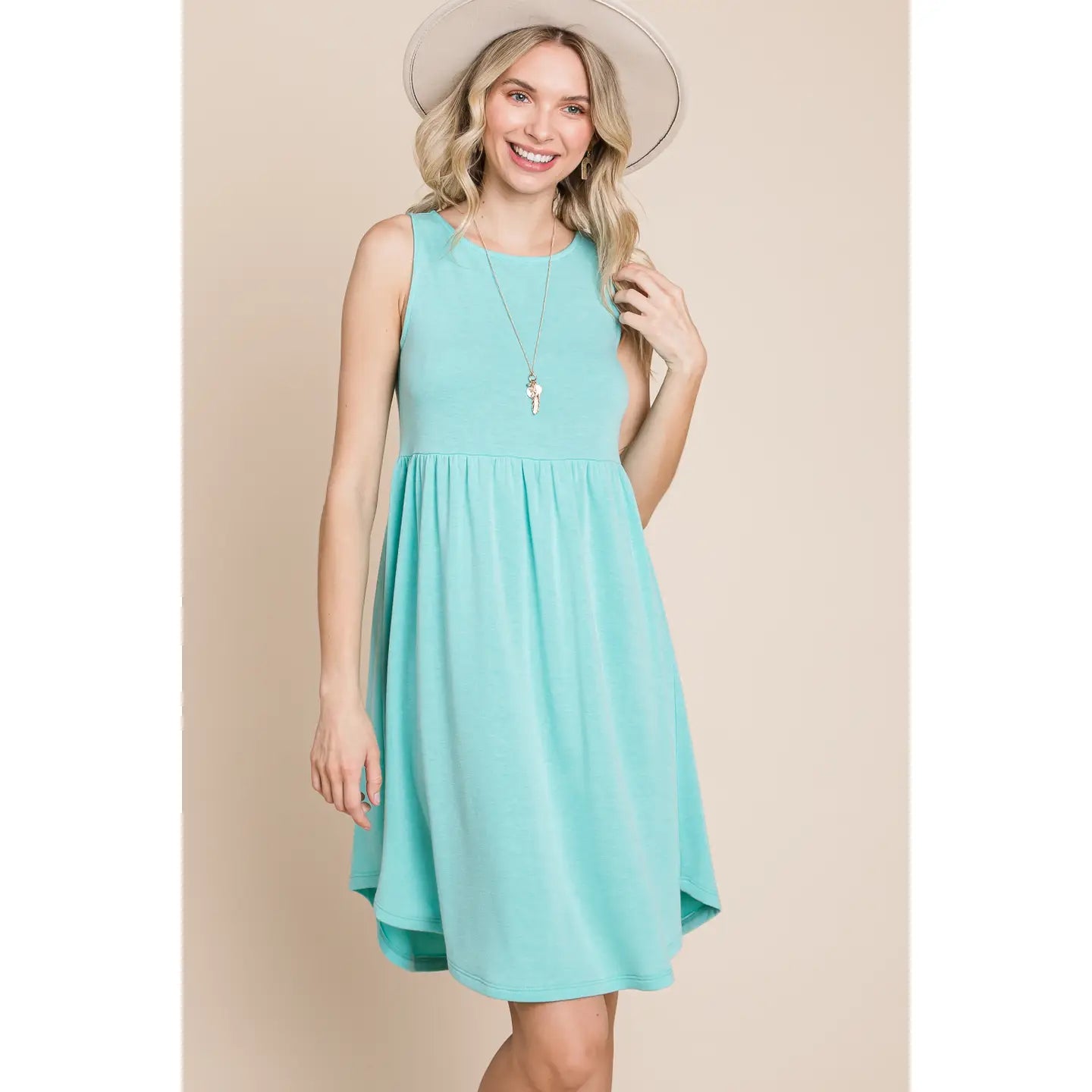 Plus Size Solid French Terry Babydoll Knee Dress-Mint