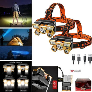 Rechargeable Headlamps - 4Head With Multi Mode - Comfort Strap - LED With USB Charging