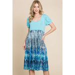 Plus Size Knee-Length Dress with Solid Bodice-Mint/Navy