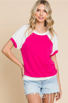 Plus Size T/R Span Casual Color Block-Hot Pink