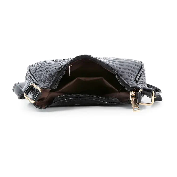 Alligator Embossed Shoulder Bag-Black