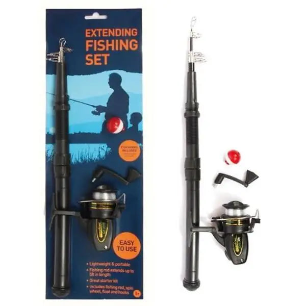 Fishing Pole Kit - Extendable Pole - With Hooks And Bobber - Extends To 5 Feet