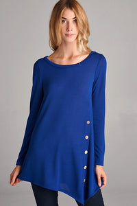 Solid Hacci Side Button Tunic-Royal Blue