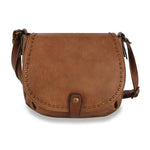 Studded Front Flap Shoulder Bag-Brown