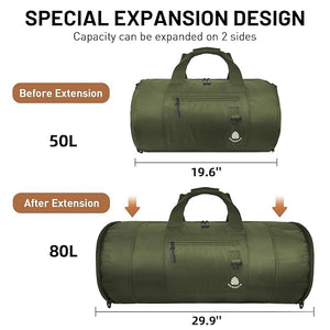 densata50-70L Travel Duffel Bag, Expandable Sports Duffle Bag Upgraded Overnight Weekender Bag Carry on Bag, Army Green,