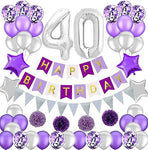 Purple and Silver Birthday Decorations Set-Purple Happy Birthday Banner Latex and Confetti Balloons Paper Garland Huge Number