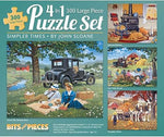 Bits and Pieces - 4-in-1 Multi-Pack - 300 Piece Jigsaw Puzzles for Adults-Each Measures 16" x 20" (46cm x 61cm)-Simpler Times by Artist John Sloane