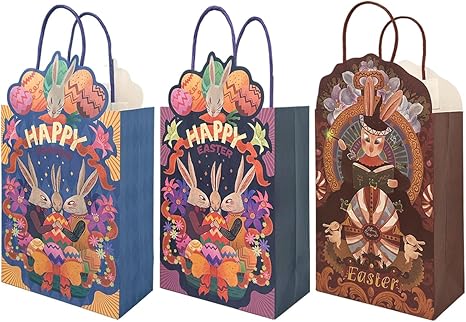 24-Packs Easter Paper Gift Bags with Handles Bulk 7.6×4.3×10.6 Inch Gift Bags Multiple Uses(Medium Size