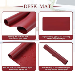 Home&Office Durable PU Leather Desk Pad - Waterproof, Office Desk Mat & Mouse Pad - Large 31.5" x 15.7" - Protect Your Desk & Enjoy Writing, Typing, and Browsing - Red