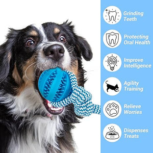 Suction Cup Dog Rope Toys for Aggressive Chewers, Interactive Dog Toys with Food Dispensing Balls, Tug of War Dog Chew Toys for Medium Large Dogs