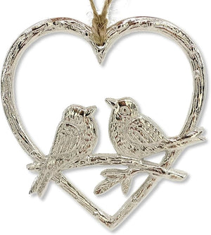 Love Birds Ornament - 2 Sided Metal Birds on Branch Christmas Tree Holiday Decoration