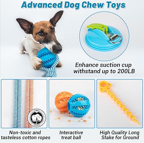 Suction Cup Dog Rope Toys for Aggressive Chewers, Interactive Dog Toys with Food Dispensing Balls, Tug of War Dog Chew Toys for Medium Large Dogs