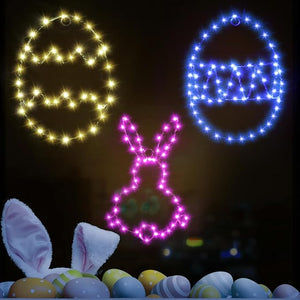 3 Pack Easter Window Lights Decorations,Egg Bunny Shaped Hanging Lights with 8 Modes Iron Led Lighted String Lights Gifts for Kids Home Party Ester Decor