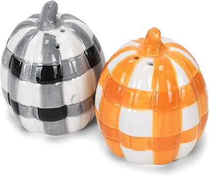 Transpac Dolomite SET/2 Buffalo Check White w/Orange & Black Salt & Pepper 3"H