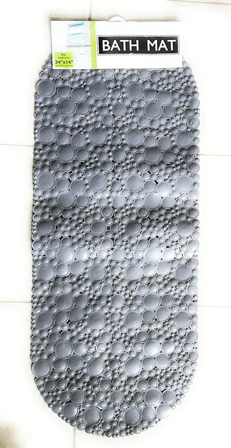 Bath Mat with Suction Cup Bottom, Gray Bubble Pattern