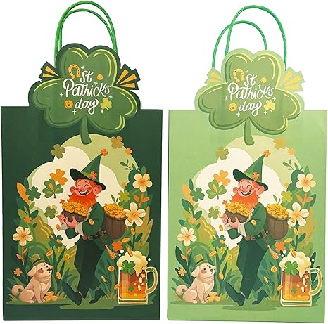 24-Packs Saint Patrick Paper Gift Bags with Handles Bulk 7.6×4.3×10.6 Inch Gift Bags Multiple Uses(Medium Size)