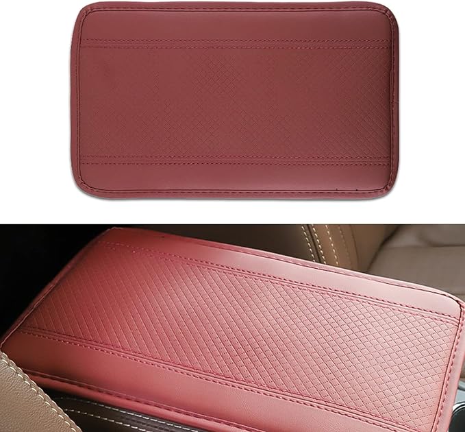 Miytsya 1 PC Car Center Console Armrest Pad, Fiber PU Leather Embossing, Universal Waterproof Soft Leather Armrest Cover, Four Seasons Armrest Box Mat for Most Vehicle, SUV, Truck, Car (Wine Red)