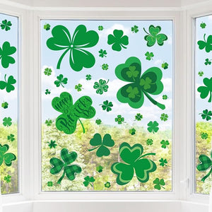 St Patrick’s Day Shamrock Window Clings, 6 Sheets Extra Large Shamrock Window Clings Stickers,Reusable St Patricks Day Decorations for Glass Windows Irish Home Decor