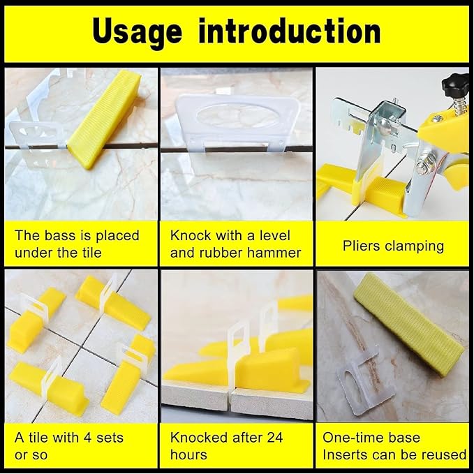 Tile Leveling System 1/12" with 600-Piece 2.0 mm Tile Spacers Clips and 100-Piece Reusable Wedges (1/12 Inch Tile Spacers