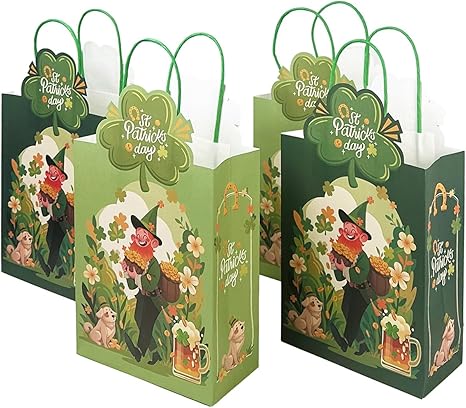 24-Packs Saint Patrick Paper Gift Bags with Handles Bulk 7.6×4.3×10.6 Inch Gift Bags Multiple Uses(Medium Size)