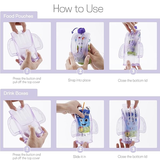 Squeeze Proof Holder for Food Pouches & Drink Boxes, Universal Multipurpose Design, Baby Pouch Holder Makes Baby More Fond of Self-Feeding and Prevent Messes, Easy Grasping Handles