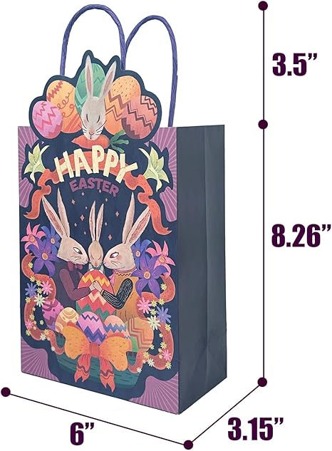 24-Packs Easter Paper Gift Bags with Handles Bulk 7.6×4.3×10.6 Inch Gift Bags Multiple Uses(Medium Size