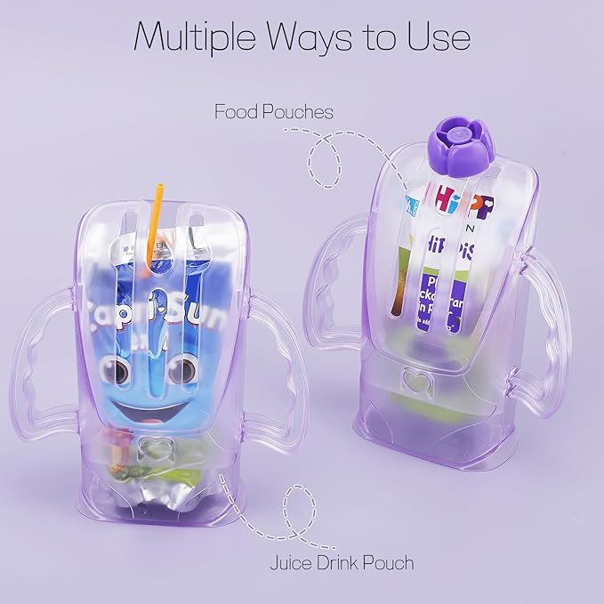 Squeeze Proof Holder for Food Pouches & Drink Boxes, Universal Multipurpose Design, Baby Pouch Holder Makes Baby More Fond of Self-Feeding and Prevent Messes, Easy Grasping Handles