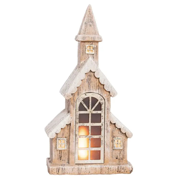 Transpac Resin 19.5 in. Christmas Light Up Snowy Steeple