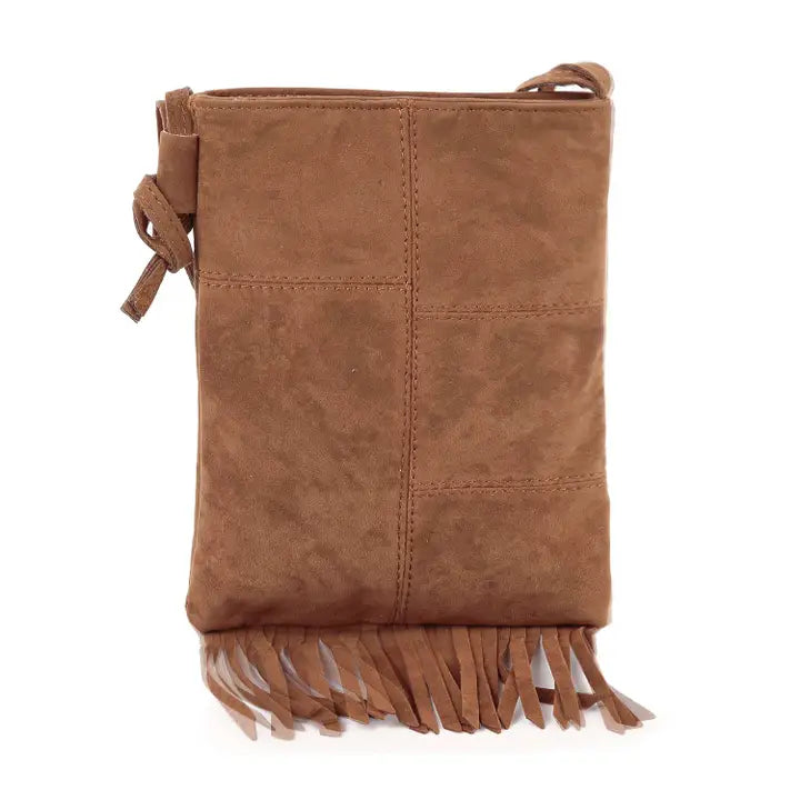 Sueded Fringe Crossbody Sling-Brown